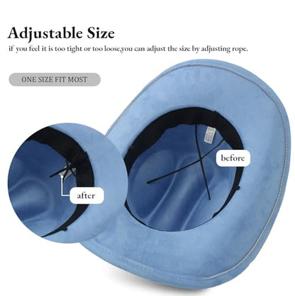 LIDHAY Cowboy Hat for Women Men with Shapeable Wide Brim Western Suede Hat for Cowboys and Cowgirls - color: Light Blue