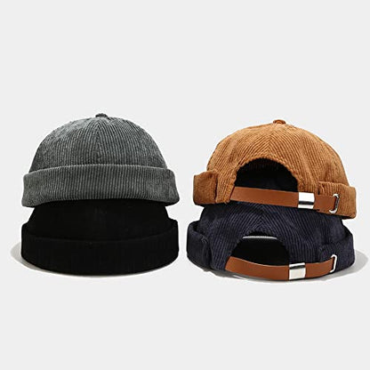 Stylish Corduroy No Brim Harbour Skull Cap with Strap - color: 99-green