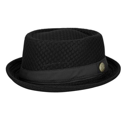 Summer Mesh Pork Pie Hat Cute Fedora Hat Lightweight Breathable Short Brim Bowler Derby Cap for Men Women - color: Black