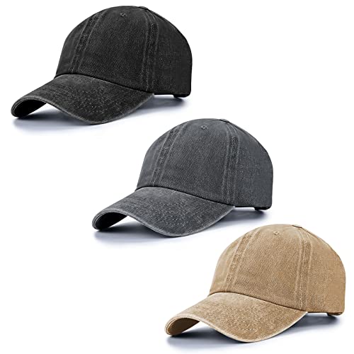 Baseball Cap Unisex Vintage Washed Distressed Cap,Retro Adjustable Dad Hats,Baseball Hat for Men Women - color: 3pcs-black+grey+khaki