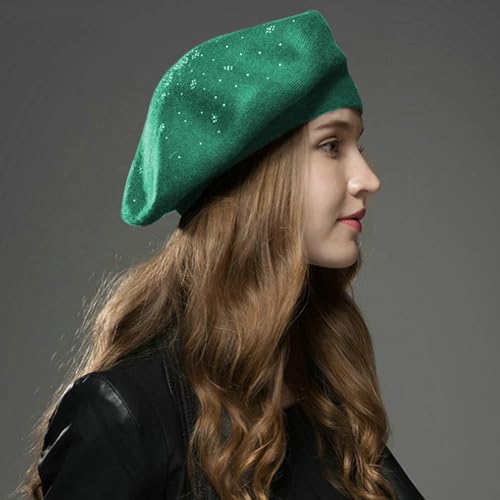 Sumolux Women Beret Hat French Beret Beanie Cap Classic Solid Color - color: Green, size: Large