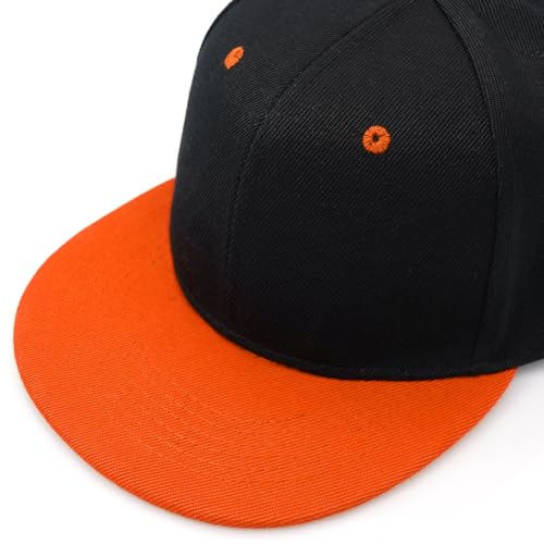 Snapback Hat Flat Bill Visor Hats Adjustable Hip Hop Baseball Cap for Women Men - color: Black Orange