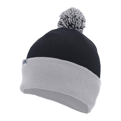 Pacific Headwear Unisex Adult Pacific Headwear Knit Fold Over Pom-pom Beanie - color: Black/Graphite/White, size: One Size