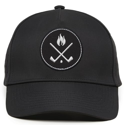 Funky Junque Mens High Crown Golf Hat, Performance Golf Cap - color: Crossed Golf Clubs - Black