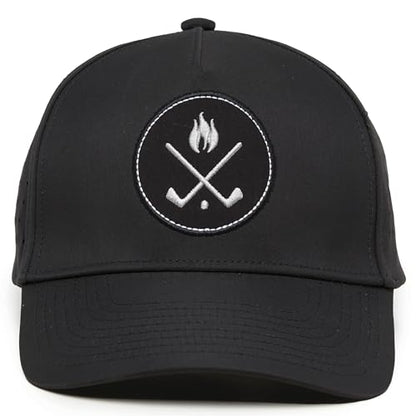 Funky Junque Mens High Crown Golf Hat, Performance Golf Cap - color: Crossed Golf Clubs - Black