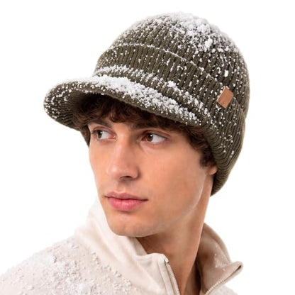TOP-EX 80% Merino Wool Waterproof Winter Beanie Hat Men Big Heads - color: Army Green, size: Medium-Large