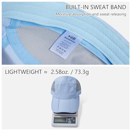 BASSDASH Folding Fishing Baseball Cap UPF 50+ Water Resistant Outdoor Portable Brim Hats for Women Men Hiking Adjustable - color: Light Blue