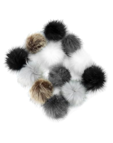 QWORK Faux Fox Fur 3.94" DIY Pom Pom Balls, Colorful Fluffy Craft Pompoms with Elastic Loops for Knitting Hat, Shoe Accessories, Bag Charms, 12 Pcs
