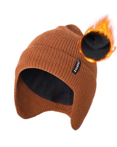 Zylioo XXL XL L Beanie for Big Heads Men Women, Ear Flap Winter Knit Hat - color: Khaki Brown, size: X-Large-3X-Large