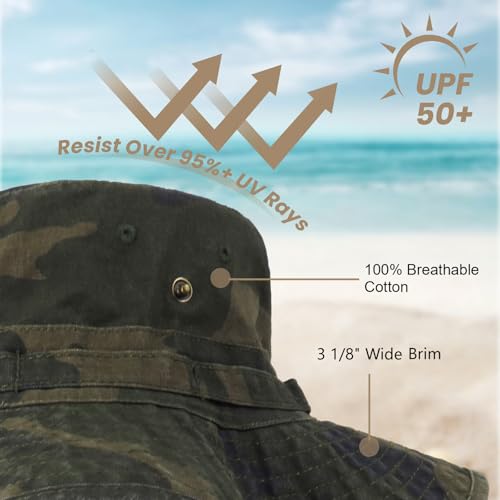 Bucket Hat UV Protection Sun Hat, Boonie Fishing Safari Hats for Outdoors - color: Camo
