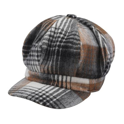 ZLYC Women Classic Newsboy Cap Visor 8 Panel Gatsby Cabbie Paperboy Hat - color: Plaid White and Dark Gray
