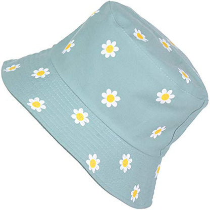 BYOS Summer Fashion Print Cotton Bucket Sun Hat for Men Women, Reversible Black - color: Daisy Sage