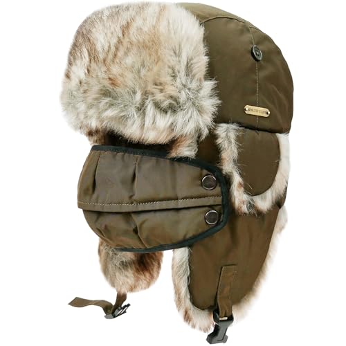 Unisex Winter Trapper Hat Cold Proof Keep Warm Hat with Ear Flaps for Hunting Skiing Trooper Winter Outdoor Activities - color: Olive Green With Mask, size: Large-X-Large
