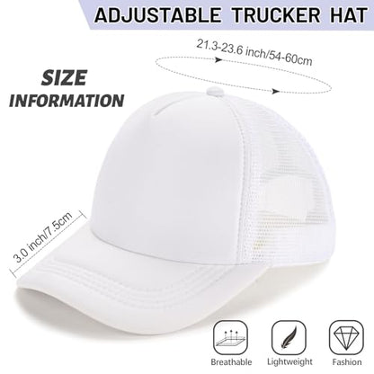 Ultrafun 10 Pack Trucker Hat Mesh Sublimation Blank Hats Adjustable Baseball Caps Hats for Men Women - color: White