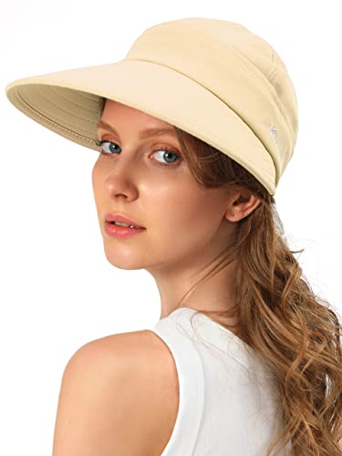 Sun Hats for Women Wide Brim Visor UV Protection Beach Summer Packable Cap - color: Beige