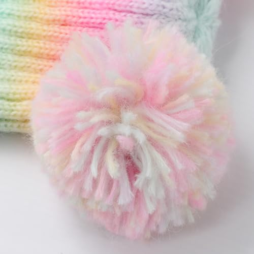 Toddler Winter Knit Hat Upgrade Fleece Lined Pompom Ears Beanies Cap for Boys Girls 3-12 Years - color: Rainbow Color