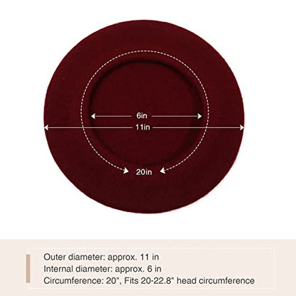 Women French Wool Beret Hats - Solid Color Classic Beanie Winter Cap - color: Thicker-wine Red