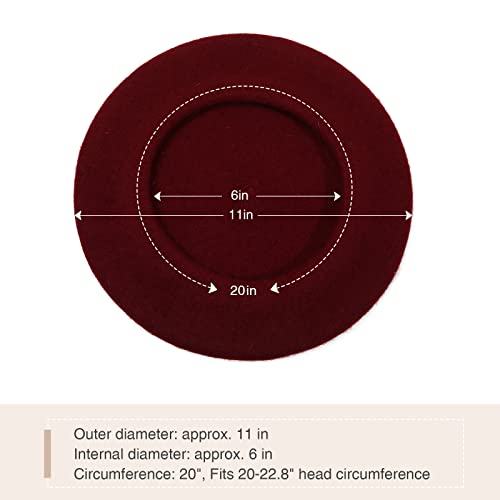 Women French Wool Beret Hats - Solid Color Classic Beanie Winter Cap - color: Thicker-wine Red