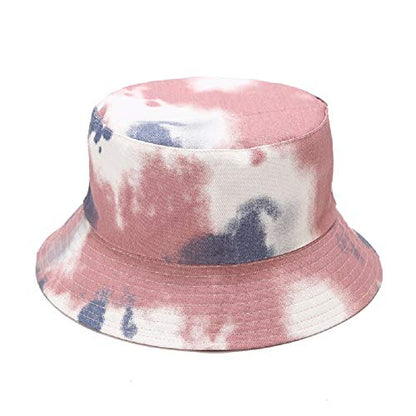 Tie Dye Bucket Hat Reversible Cotton Multicolored Fisherman Cap Packable Sun Hat - color: Pink Blue