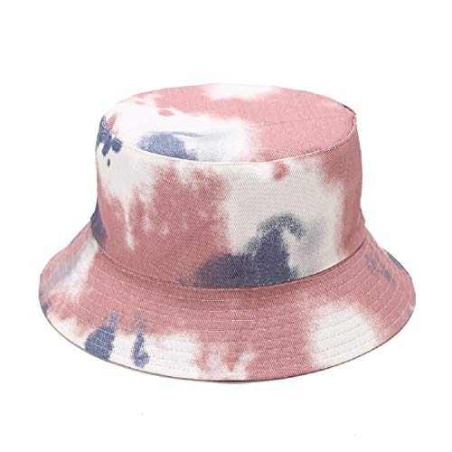 Tie Dye Bucket Hat Reversible Cotton Multicolored Fisherman Cap Packable Sun Hat - color: Pink Blue