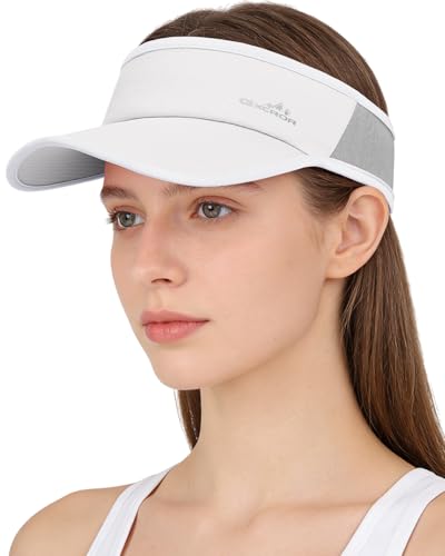 GXCROR Sports Sun Visor Hat Men Women, Lightweight Breathable Quick-Dry Visor Hat, UPF 50+ Tennis Golf Running Visor - color: White
