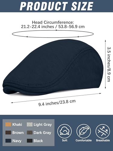 6 Pieces Men's Newsboy Caps Gatsby Cabbie Driving Hunting Cap Newsboy Flat Cap Irish Hats Ivy Hat - color: Black, Light Gray, Dark Gray, Navy, Khaki, Brown