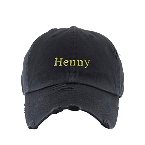 Henny Vintage Baseball Cap Embroidered Cotton Adjustable Distressed Dad Hat - color: Brush Black