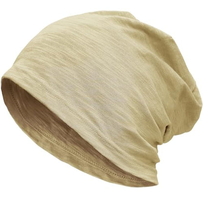 100% Cotton Thin Summer Slouchy Beanie Hat for Women Men Chemo Cap - color: 1pc Light Khaki, size: Medium