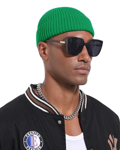 Short Fisherman Beanie for Men Women Wool Fleece Lined Winter Hat - color: 1pcs-kelly Green