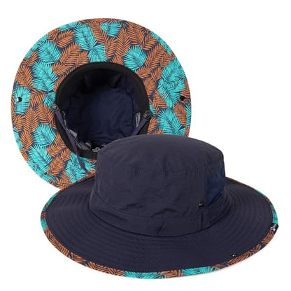 TOP-EX Wide Brim Bucket Sun Hat for Men & Women, Quick-Dry Boonie Hat, Mesh - color: Navy - Tropical Palm, size: Large-X-Large