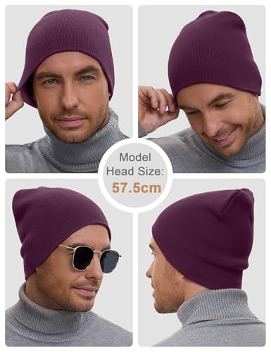 vidsel 100% Cotton Beanie Hat for Men Women, Soft Cuffless Knit Skull Cap - color: 1pc-purple