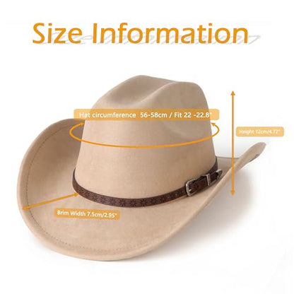 Western Cowboy Hat for Women Men Retro Suede Hat - color: Camel-small Flower Belt
