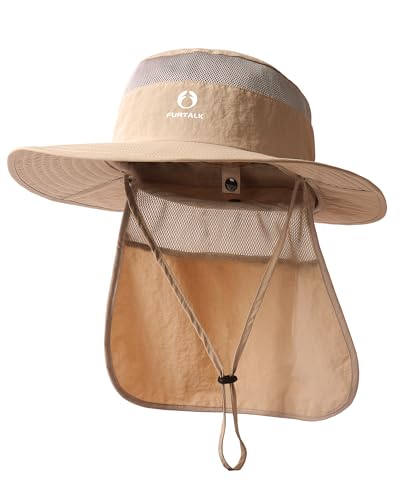 FURTALK Sun Hats for Men Women Fishing Hat with Neck Flap UPF Protection - color: Khaki