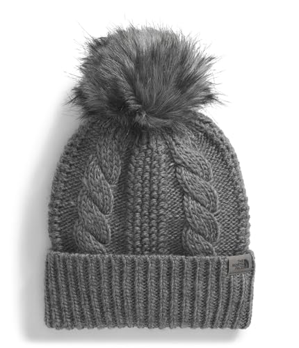 THE NORTH FACE Women's Oh Mega Fur Pom Beanie | Deep Fit Cuffed Winter Hat With Oversized Faux-fur Pom & Cable Detailing - color: Tnf Medium Grey Heather