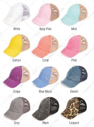 C.C. Childrens' Kids' Girls' Criss Cross High Bun Adjustable Mesh Trucker Baseball Cap - color: Cotton Twill, Coral