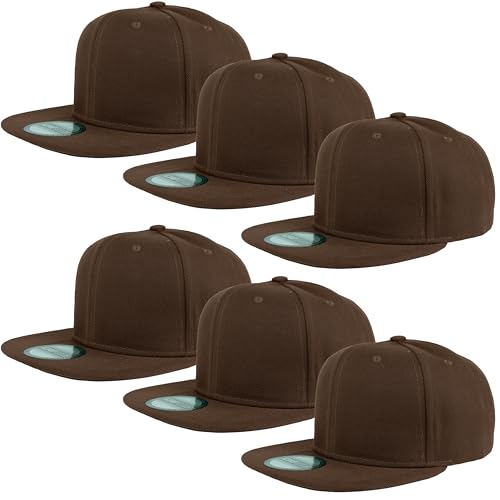 Gelante Plain Blank Flat Brim Adjustable Snapback Baseball Caps LOT 6 Pack - color: Coffee