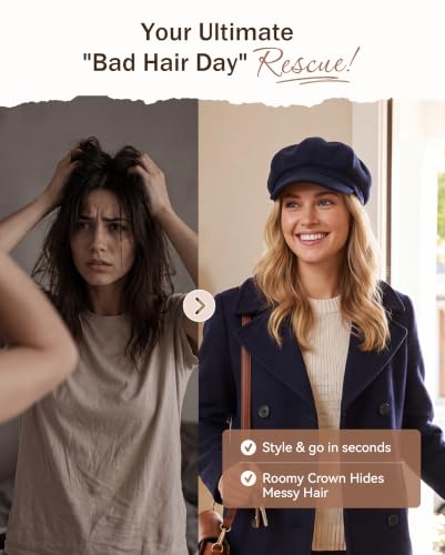 American Trends Newsboy Hats for Women Baker Boy Cap Fall Winter Beret - color: A Navy Blue