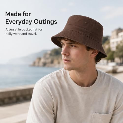 Cotton Bucket Hat Packable Beach Sun Hat for Women Men - color: Coffee