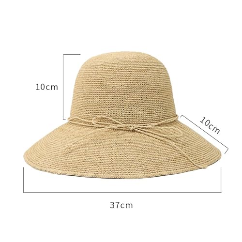 Women Straw Bucket Hat Natural Raffia Woven Sun Hat Foldable Wide Brim Summer Beach Travel Cap for Ladies - color: Brim 3.9"