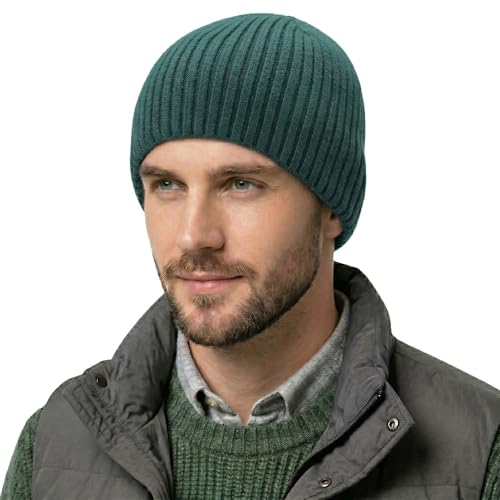 ZLYC Men Winter Knit Fisherman Beanie Hat Fashion Warm Daily Skull Cap - color: Solid Peacock Blue