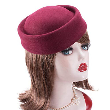 Lawliet Womens 100% Wool Felt Fascinator Hostess Pillbox Millinery Hat Base B028 - color: Wine