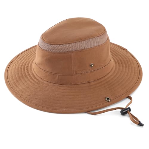 Home Prefer UPF 50+ Wide Brim Sun Hat Mesh Crown Foldable Cotton Bucket Cowboy Hat for Men Safari Golf Fishing Beach Garden - color: Brown, size: Medium