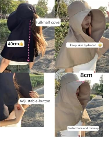 Wide Brim Sun Hat Balaclava Packable Neck Gaiter Lightweight Shawl for Women Summer Hat Beach Outdoors - color: Beige