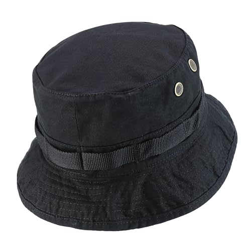 Armycrew 100% Washed Cotton Boonie Hat with Chin Strap - color: Black, size: Medium