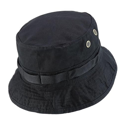 Armycrew 100% Washed Cotton Boonie Hat with Chin Strap - color: Black, size: Medium