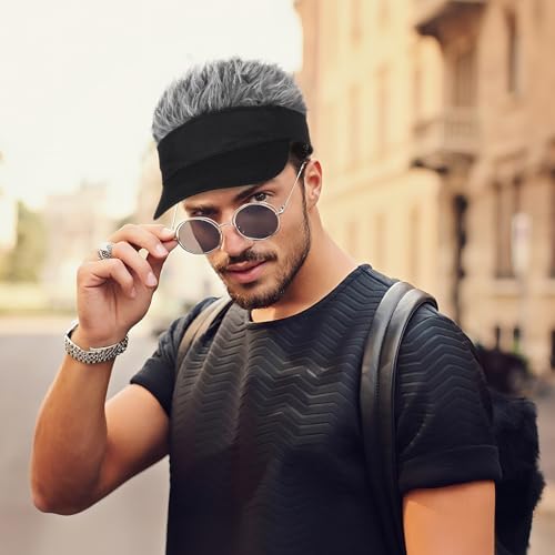 Adjustable Sun Visor Hat with Wig Spiked Hairs Fashion Baseball Golf Cap for Men & Women - color: Black+grey Hair