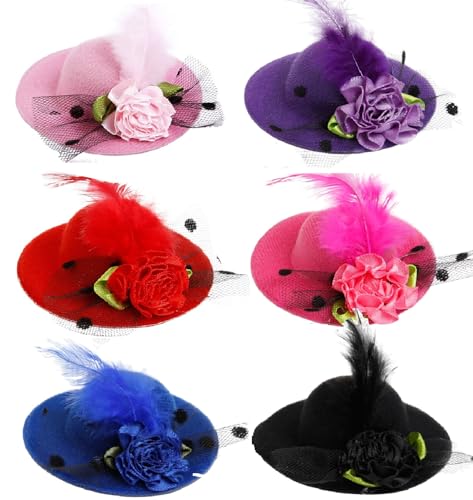 Mini Tea Party Hats 4 Inches - Clip-On Fascinator Hats for Women and Girls: KY Derby Hats for Tea Party Decorations, 6 Pack Multicolor