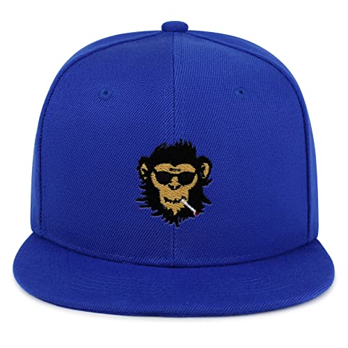 Smoking Monkey Hip-Hop Snapback Hat Embroidered Baseball Cap Wild Animal Funny - color: 07. Blue