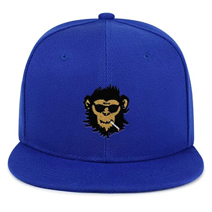 Smoking Monkey Hip-Hop Snapback Hat Embroidered Baseball Cap Wild Animal Funny - color: 07. Blue