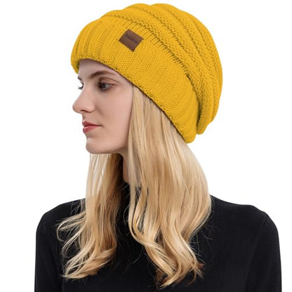 ZOORON Womens Winter Hat Slouchy Beanies for Women Cable Knit Beanie Hats - color: 1pack- Yellow